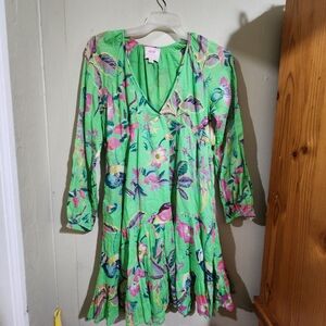 Banjanan Green Floral Dress Woman Size Small
